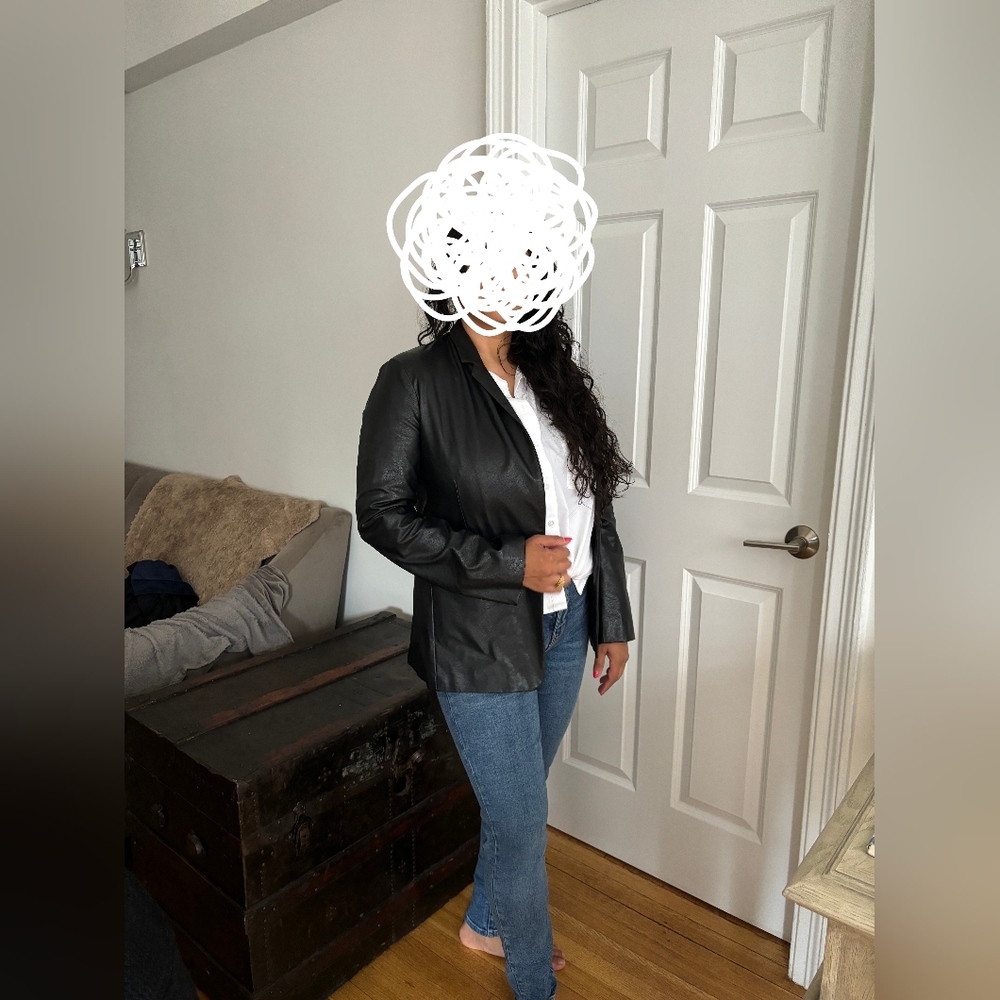 90s Lorelai Gilmore Faux Leather Blazer Size Large